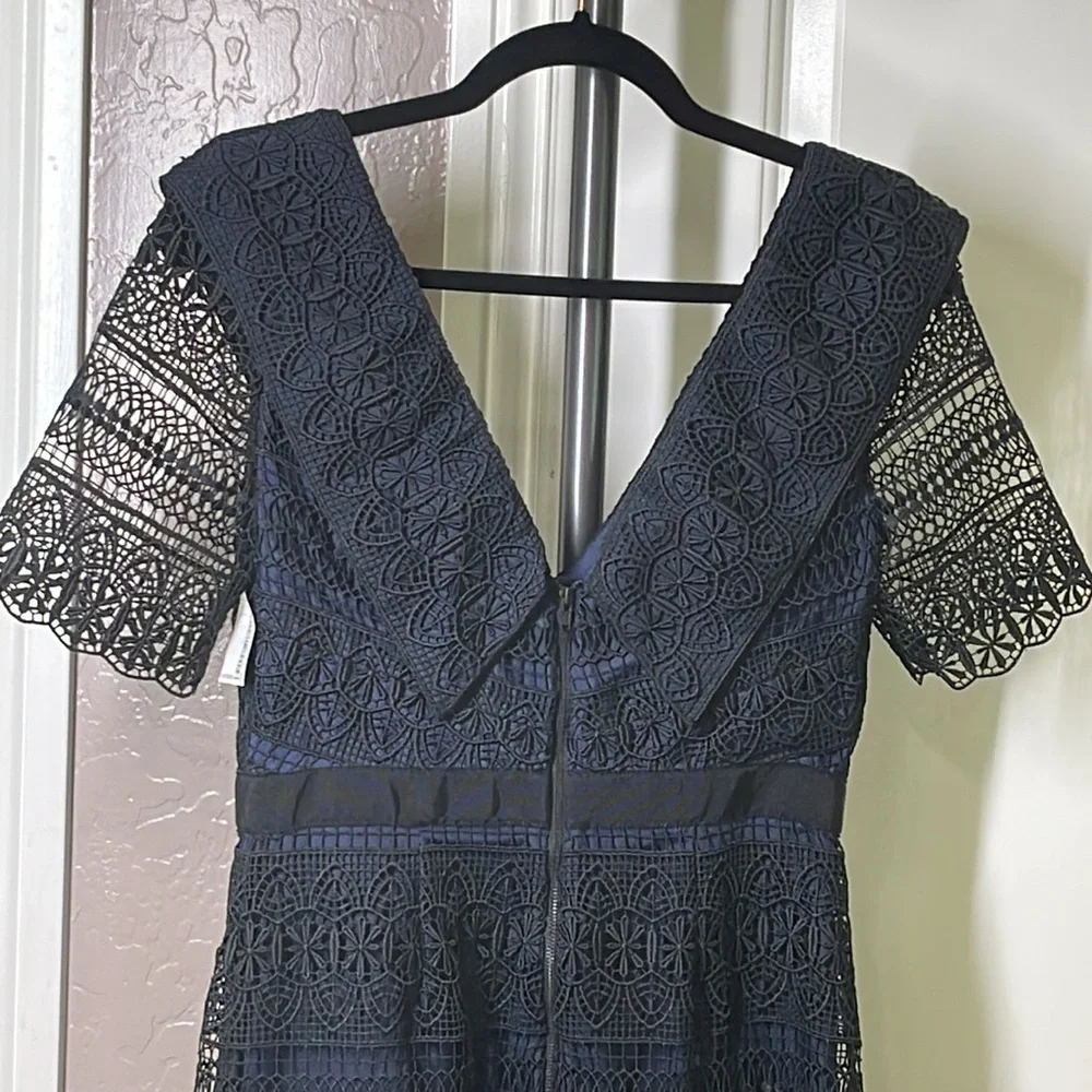 Self Portrait Spiral Panel Lace Midi Dress Navy Blue US Size 6 NEW - Picture 10 of 13